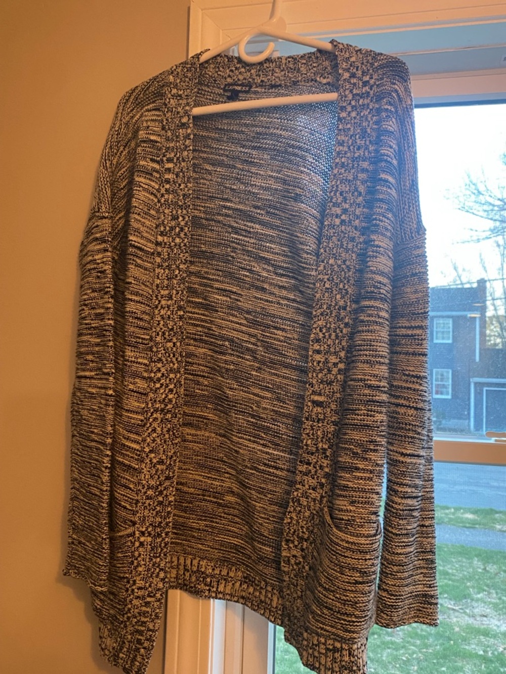 Express Open-Front Marled Knit Cardigan Sweater - Black & White